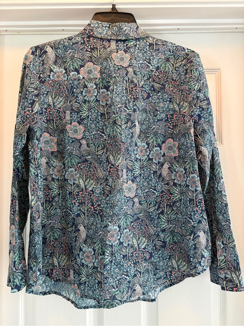 J. Jill Navy Blue Floral Button-Up Top with Teal and Coral Accents - Picture 3 of 3